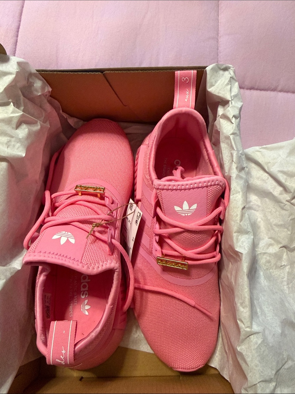 adidas Kids Pink Lace-Up Sneakers with Gold Accents